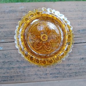 Brown/Orange Floral Design Pressed Glass Cup Plate